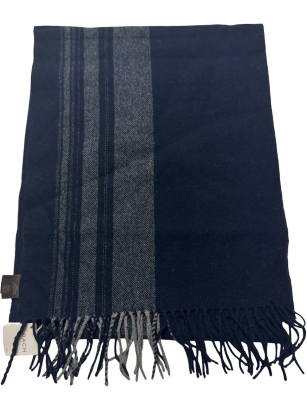 💙 Coach Variegated Ticking Stripe Scarf Navy 100% Lambs wool Brand New $98 MSRP